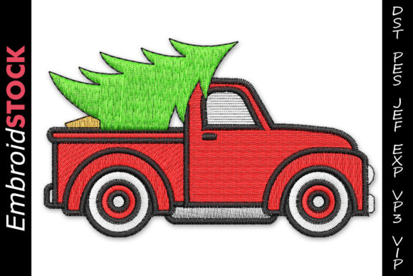 Red Christmas Truck Embroidery