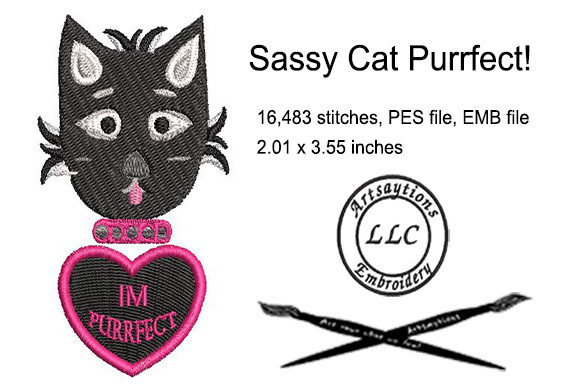 Sassy Cat Embroidery Design