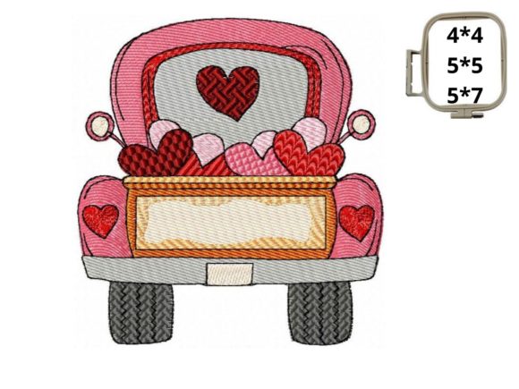 Valentine Pink Truck Embroidery Design